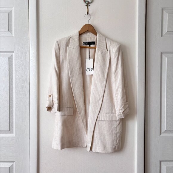 Zara Linen Blend Blazer w/ Rolled Up Sleeves - Picture 6 of 12